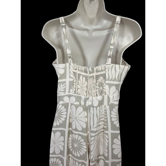 Petal & Pup Linen Blnd Wide Leg Jumpsuit Women Sz 2 Tie Front Floral Adjust Strp - Picture 8 of 12